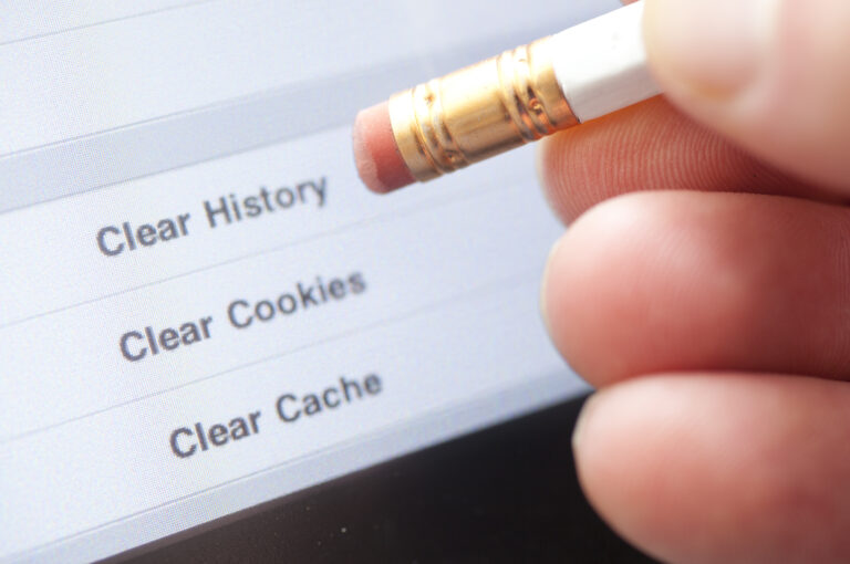 An eraser pointing to a clear internet history and cookies option in browser